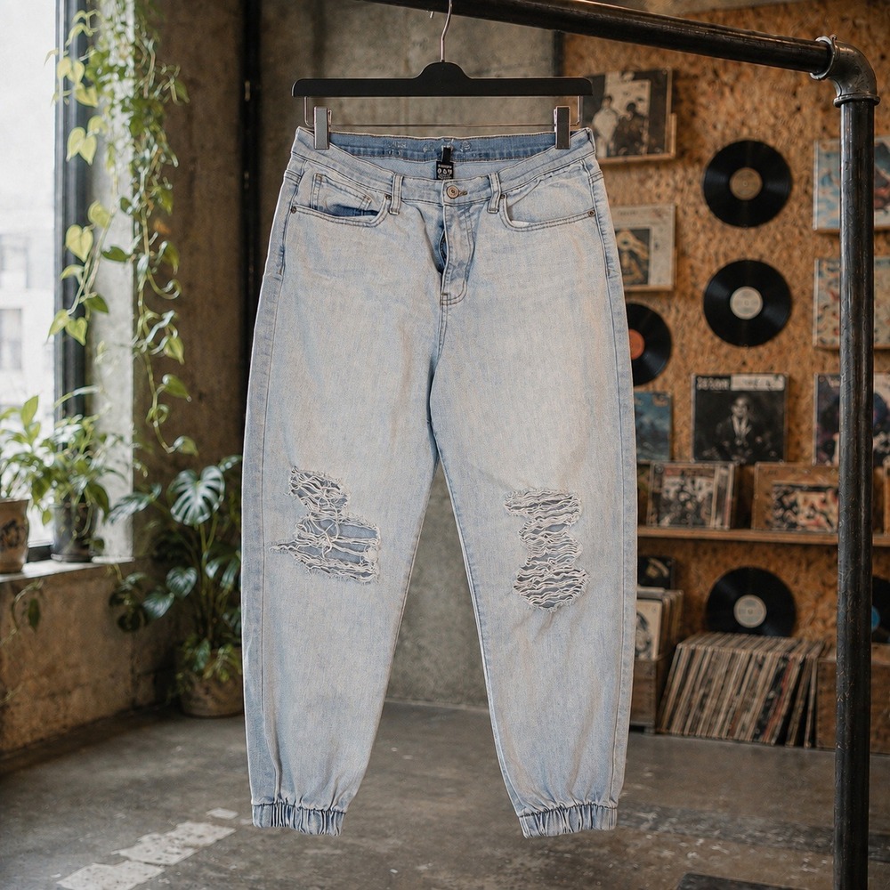 Distressed Denim Joggers Light Wash Size 13 Skater Streetwear Elastic
